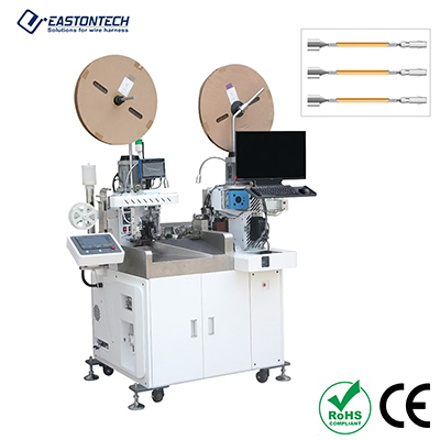 Fully Automatic Double head Wire Crimping and One side Tinning Machine EW-8975-1