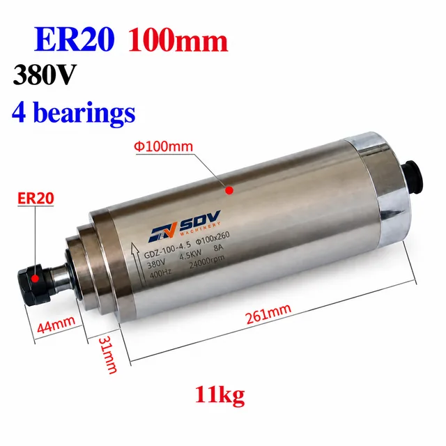 CNC Spindle Motor 4500W/5500W - 220V/380V Water Cooled, ER20/ER25 Collet