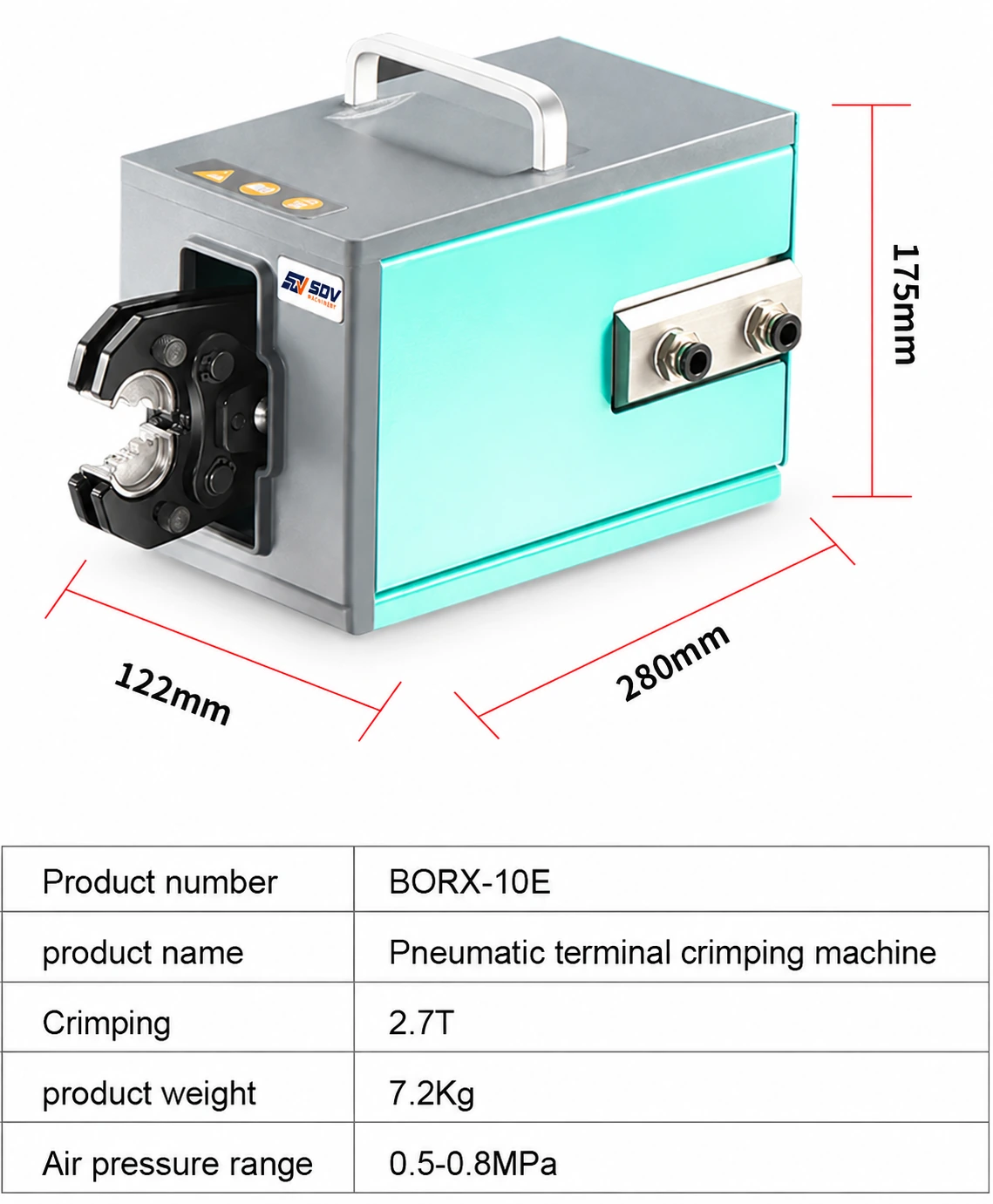 气动管状端子压接钳工具 SDV-BORX-10